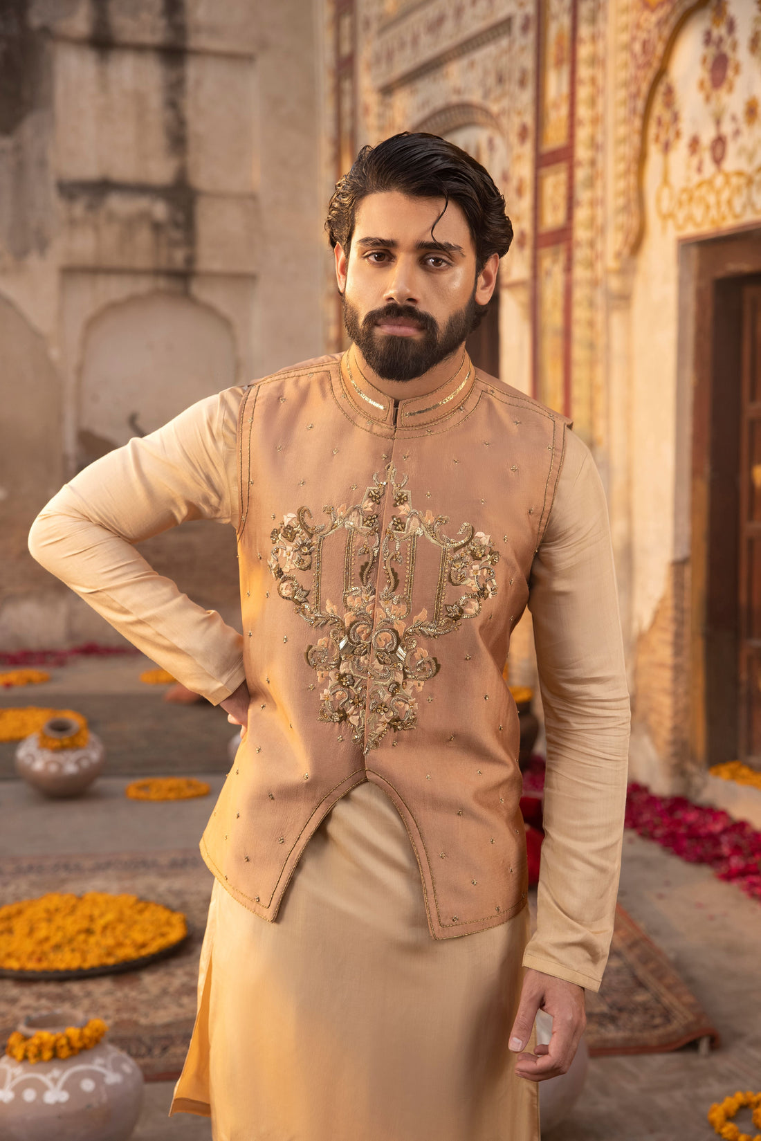 RTW Peach Center Front Motif Waistcoat