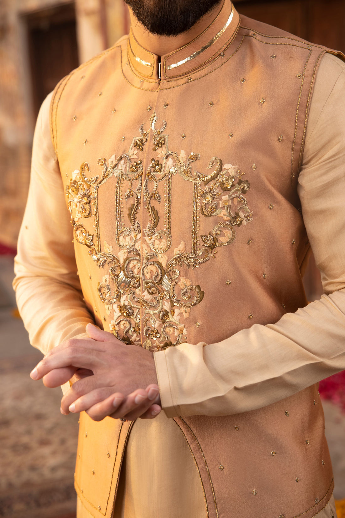 RTW Peach Center Front Motif Waistcoat