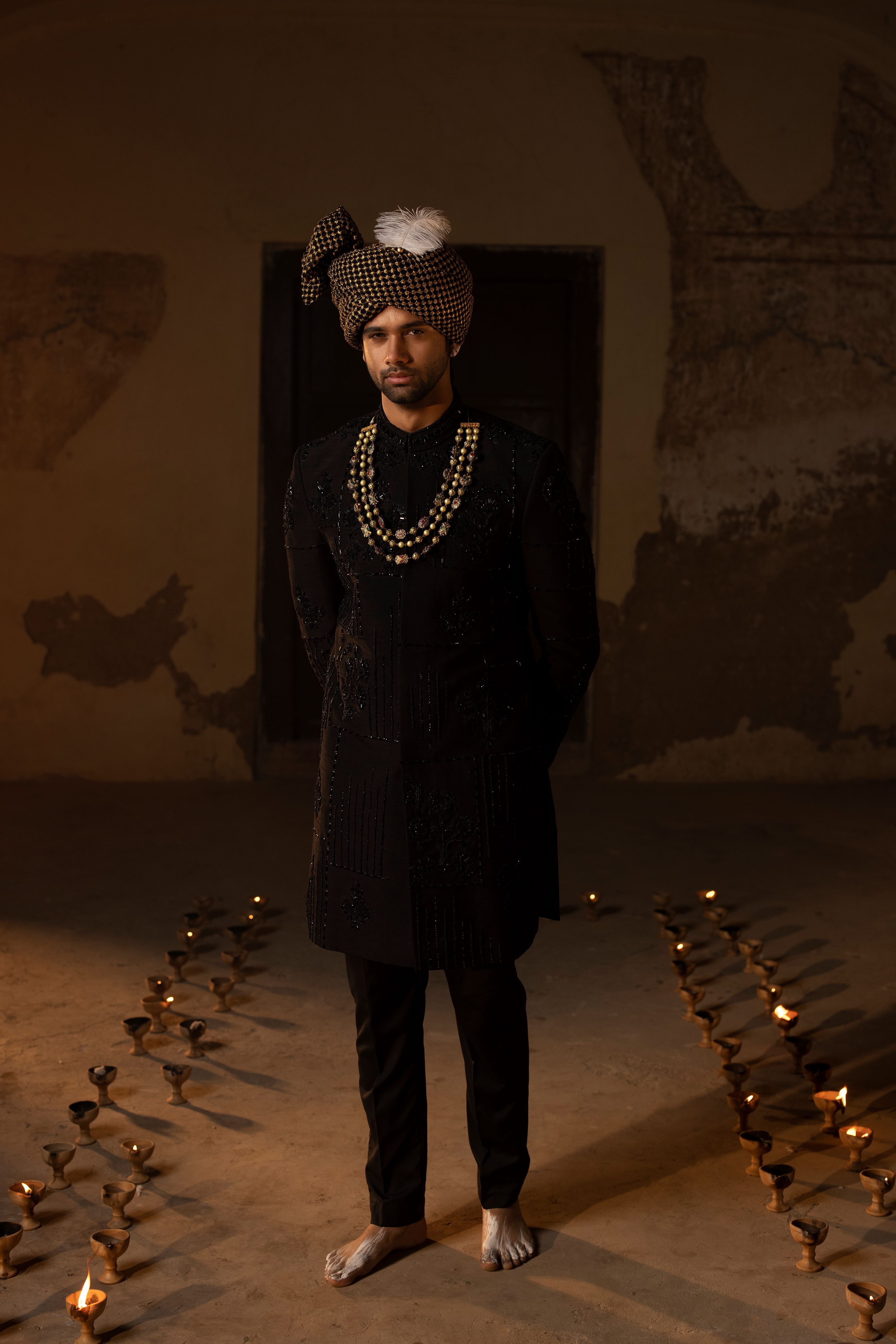 Black A Symmetric Sherwani