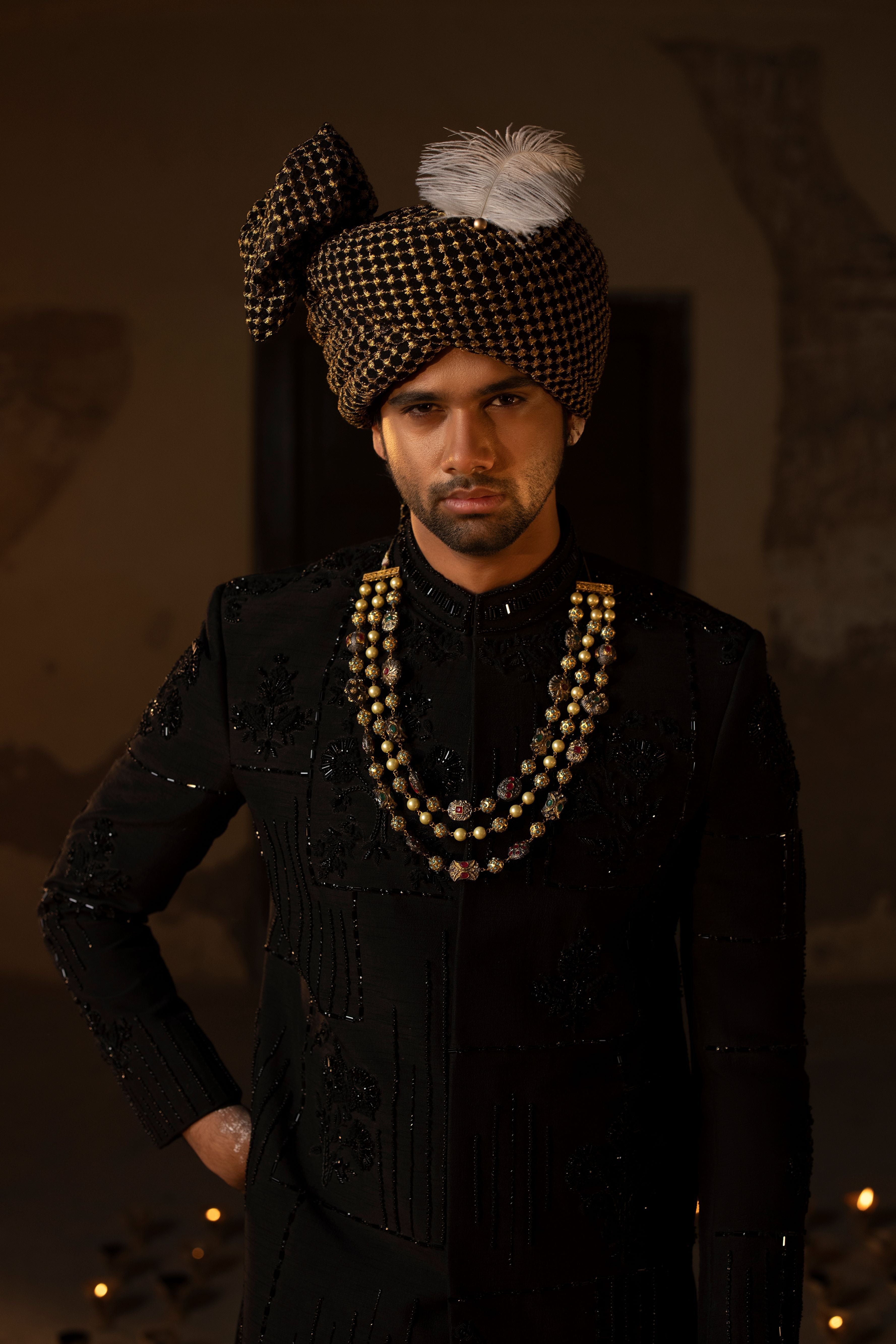 Black A Symmetric Sherwani