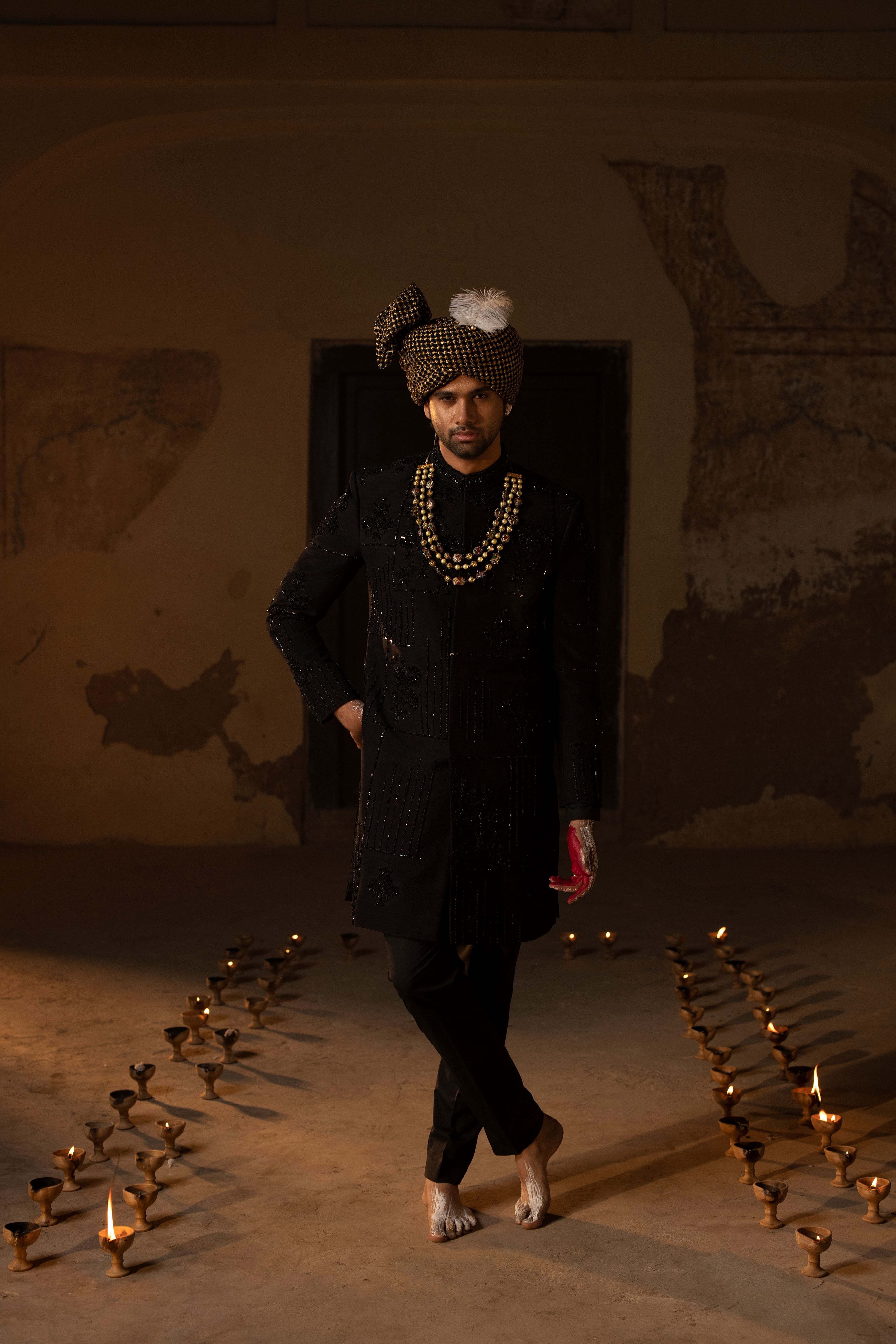 Black A Symmetric Sherwani