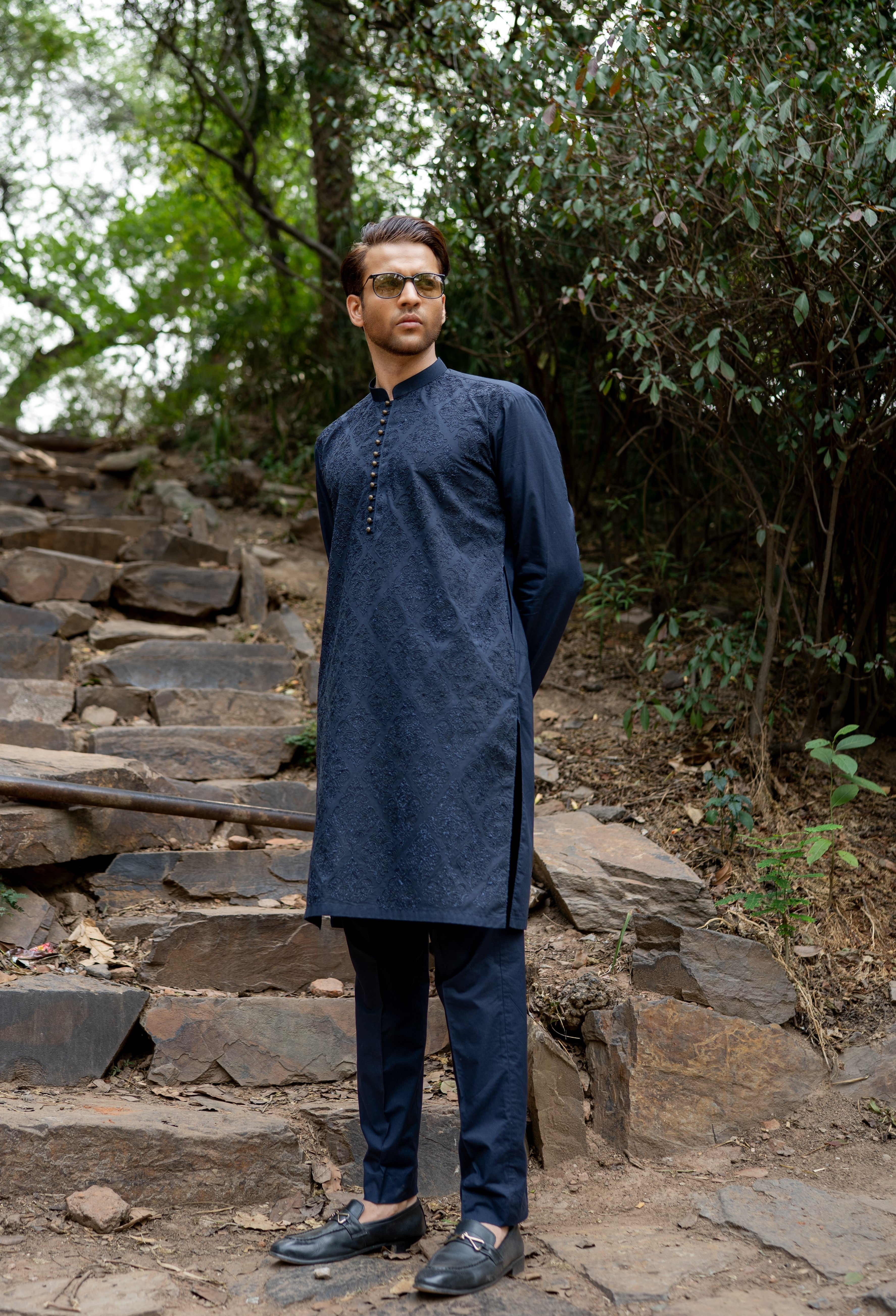 Blue Self Embroidered Kurta Pajama
