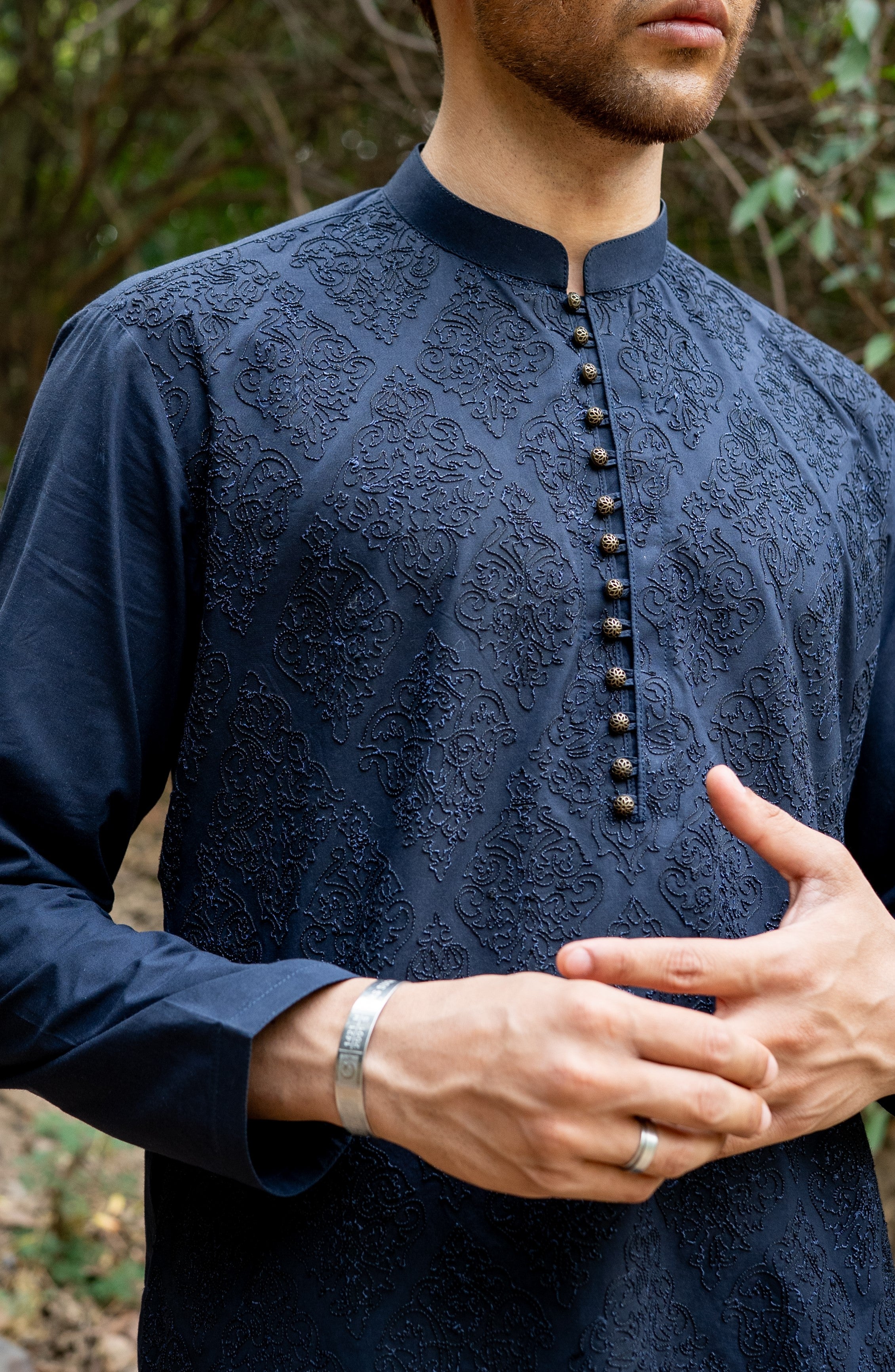 Blue Self Embroidered Kurta Pajama