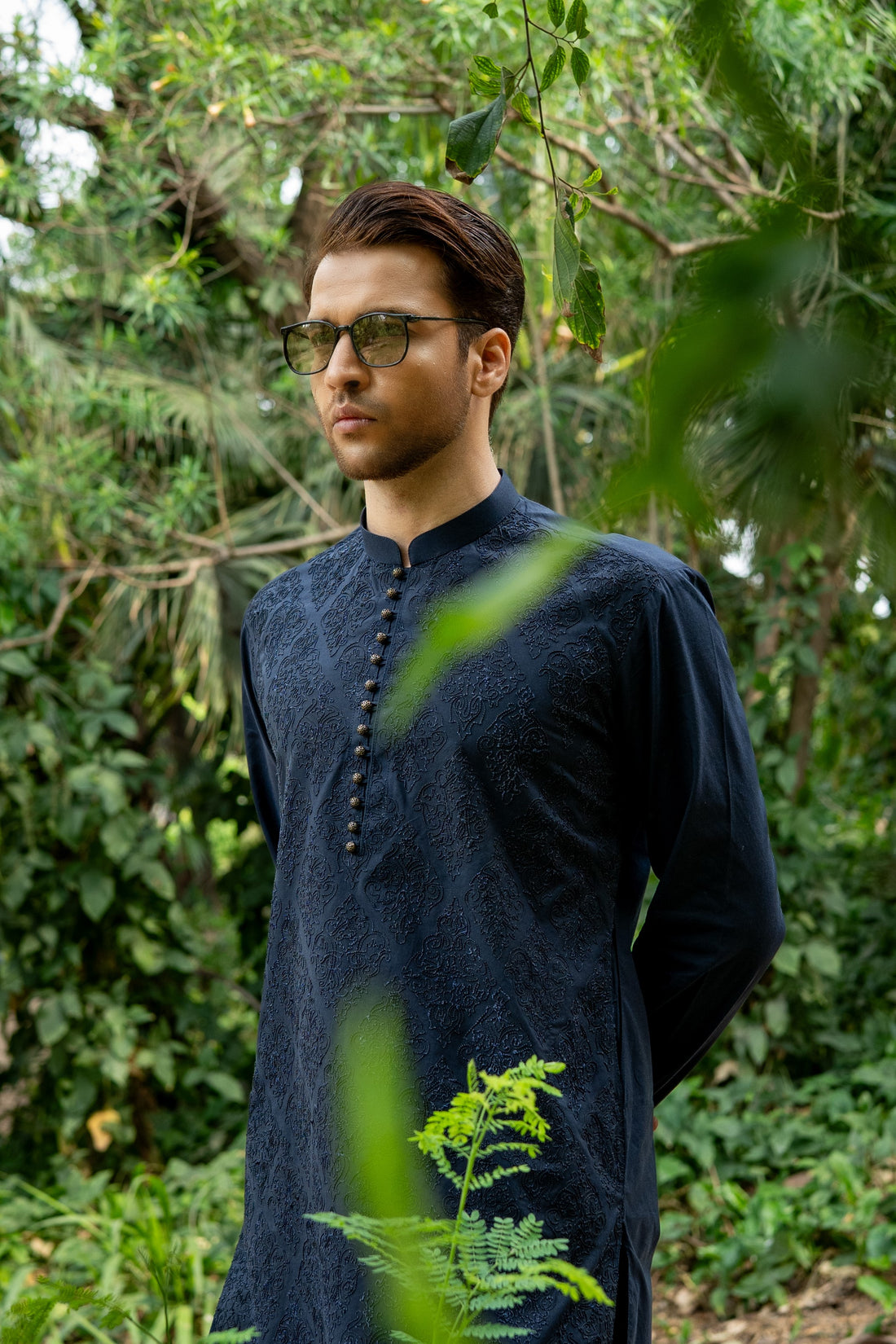 Blue Self Embroidered Kurta Pajama